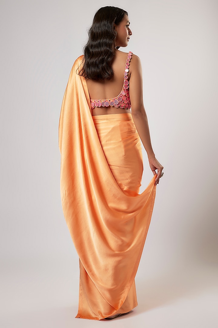 Tangerine Satin Silk Wedding Saree Set by Akanksha Gajria at Pernia's Pop Up Shop