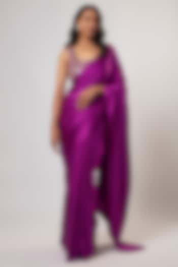 Purple Satin Silk Wedding Saree Set by Akanksha Gajria at Pernia's Pop Up Shop
