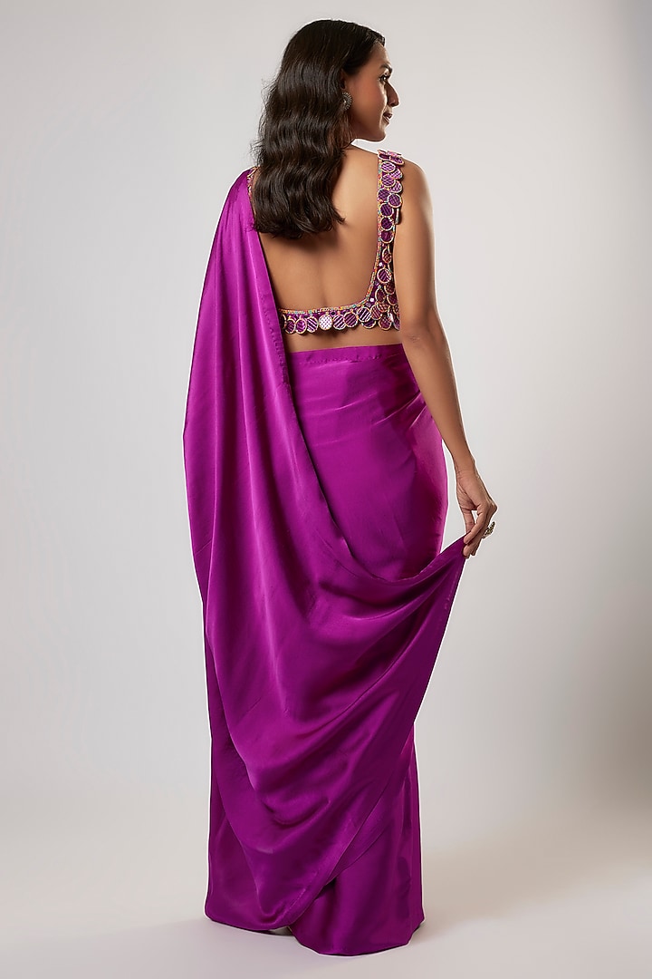 Purple Satin Silk Wedding Saree Set by Akanksha Gajria at Pernia's Pop Up Shop