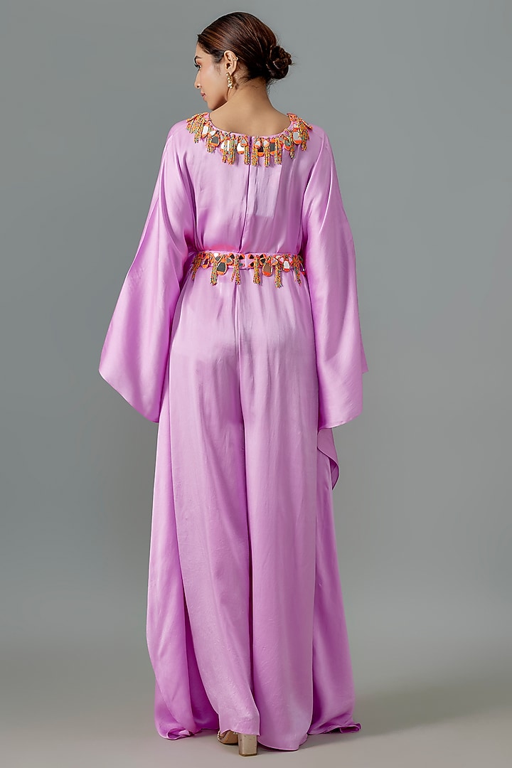 Lilac Pure Satin Silk Mirror Embroidered Kurta With Belt by Akanksha Gajria at Pernia's Pop Up Shop