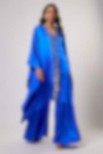 Royal Blue Satin Silk Embroidered Kaftan Set by Akanksha Gajria at Pernia's Pop Up Shop