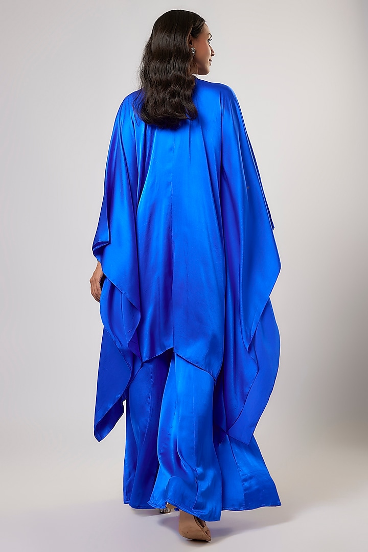 Royal Blue Satin Silk Embroidered Kaftan Set by Akanksha Gajria at Pernia's Pop Up Shop