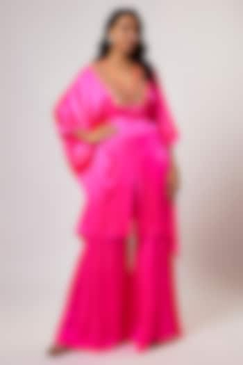 Hot Pink Satin Silk Embroidered Kaftan Set by Akanksha Gajria at Pernia's Pop Up Shop