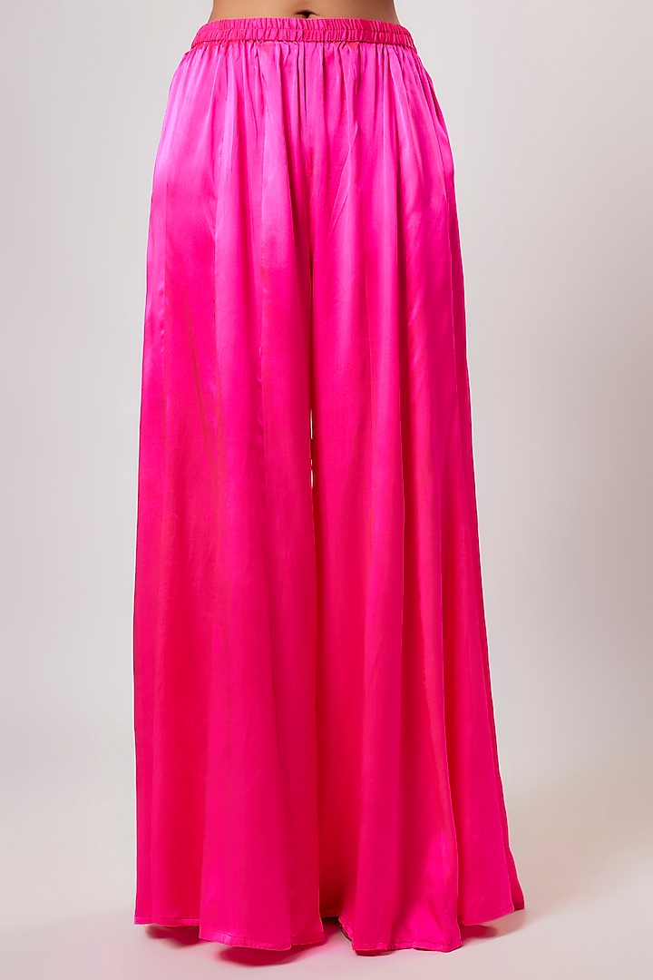 Hot Pink Satin Silk Embroidered Kaftan Set by Akanksha Gajria at Pernia's Pop Up Shop