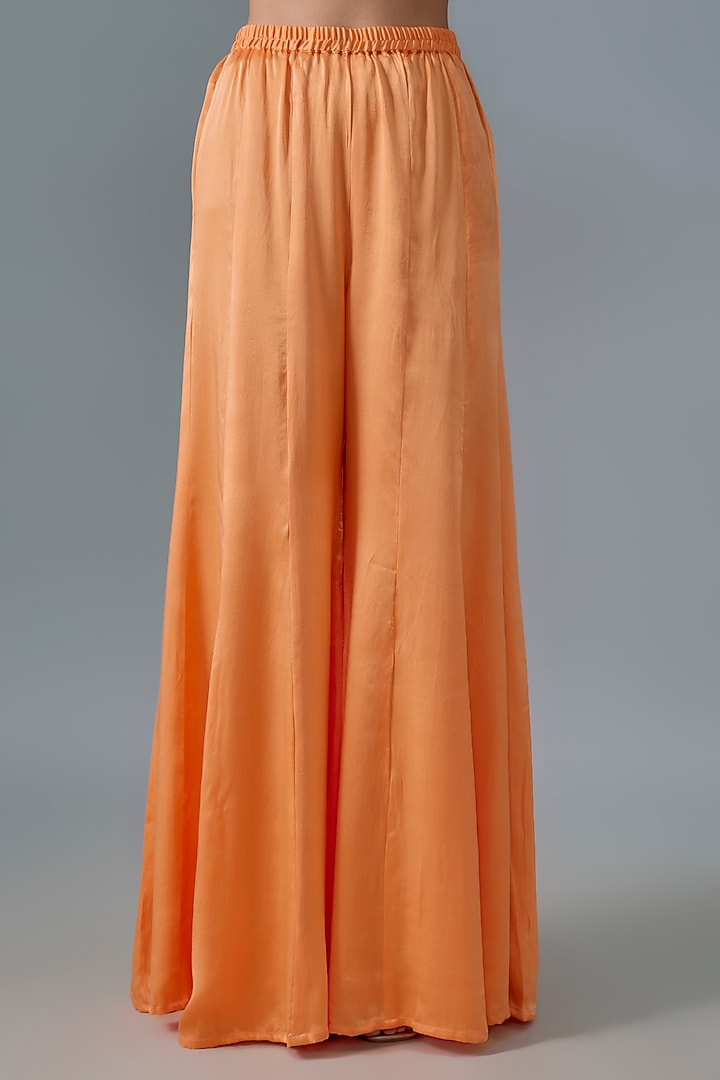 Burnt Orange Pure Satin Silk Mirror Embroidered Kurta Set by Akanksha Gajria at Pernia's Pop Up Shop