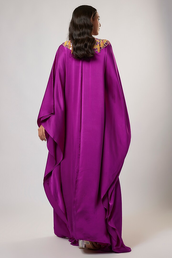 Purple Satin Silk Hand Embroidered Kaftan by Akanksha Gajria at Pernia's Pop Up Shop
