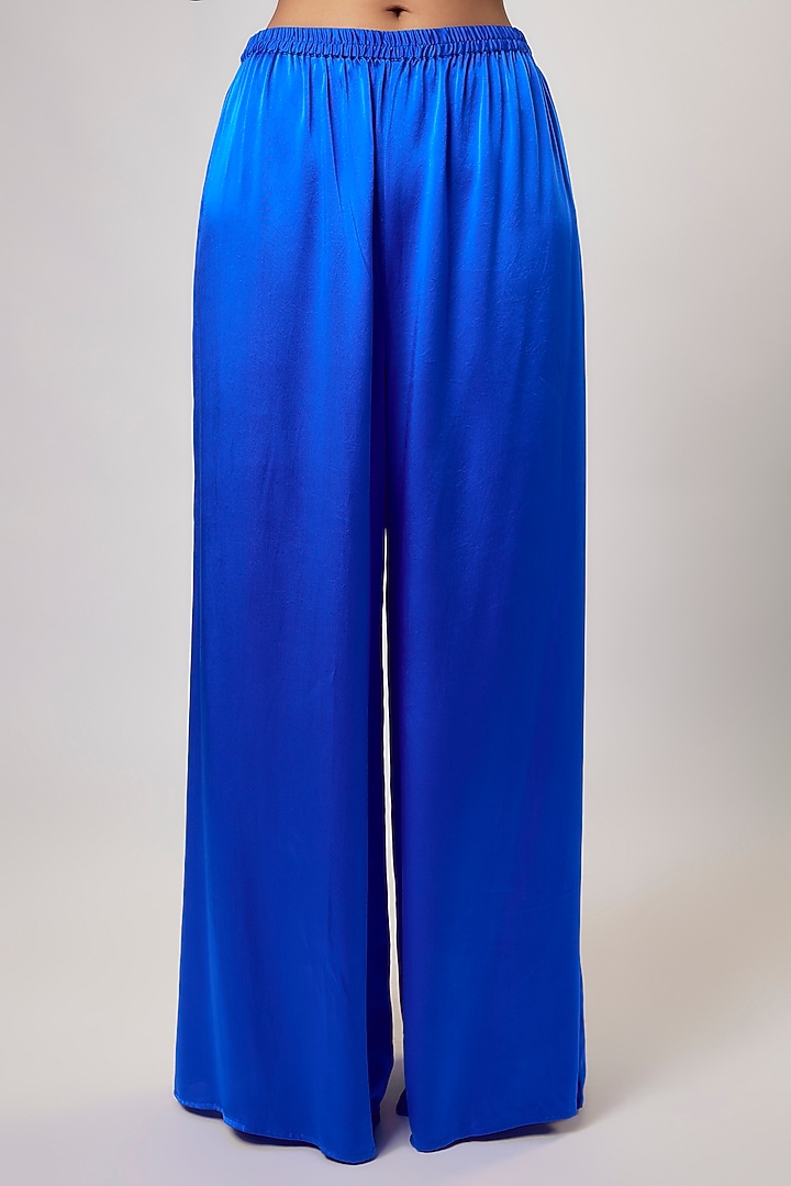 Royal Blue Satin Silk Hand Embroidered Kaftan Set by Akanksha Gajria at Pernia's Pop Up Shop