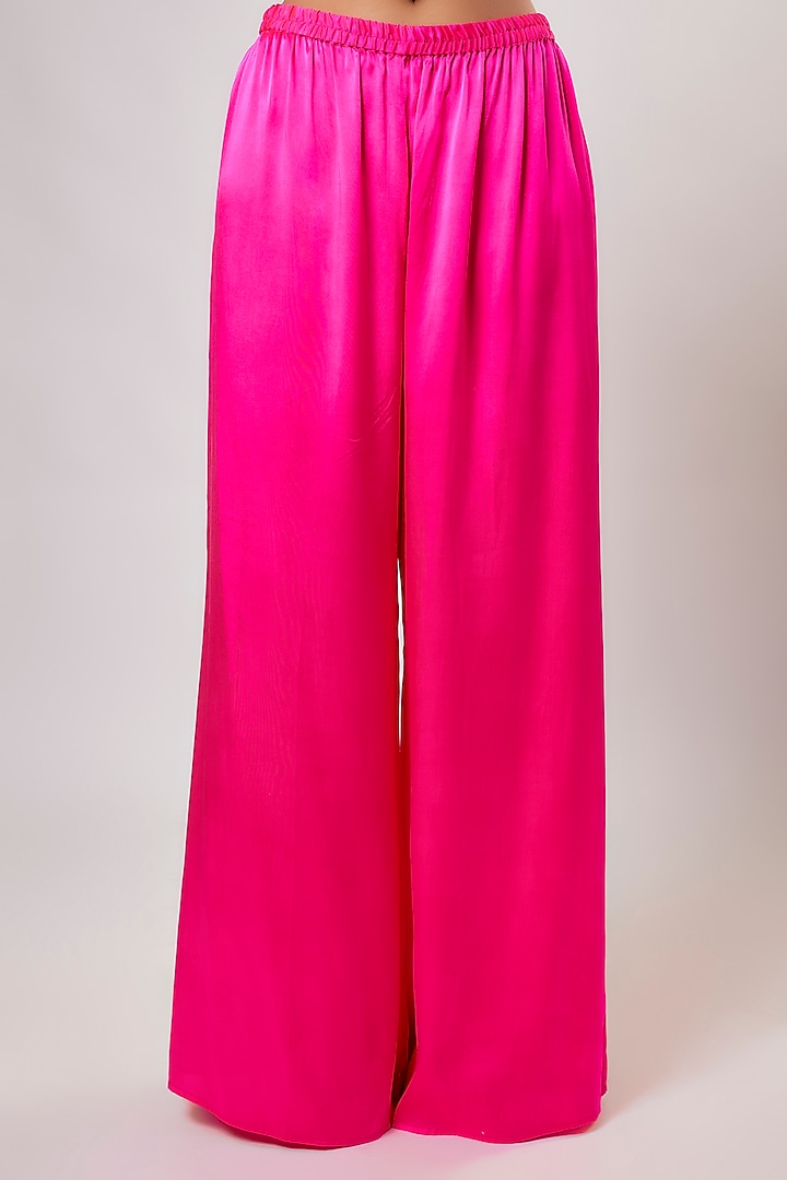 Hot Pink Satin Silk Hand Embroidered Kaftan Set by Akanksha Gajria at Pernia's Pop Up Shop
