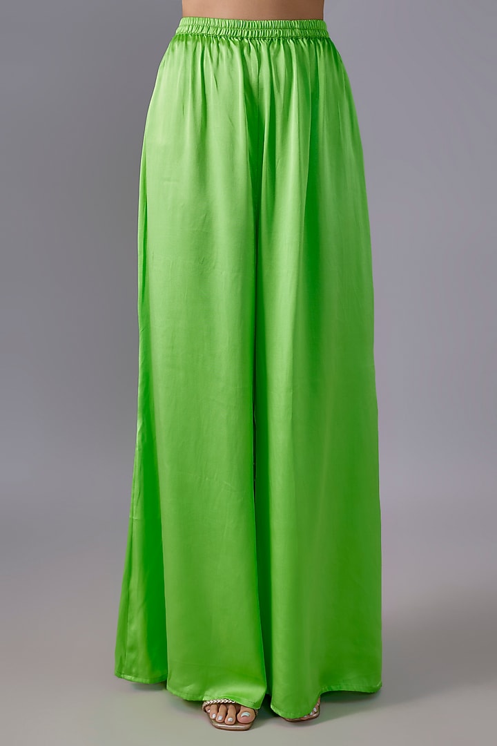 Lime Green Pure Satin Silk Bead Embroidered Kurta Set by Akanksha Gajria at Pernia's Pop Up Shop