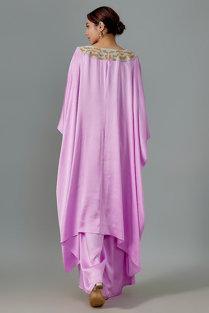 Lilac Pure Satin Silk Bead Embroidered Kurta Set by Akanksha Gajria at Pernia's Pop Up Shop
