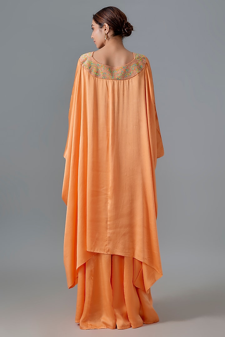 Burnt Orange Pure Satin Silk Bead Embroidered Kurta Set by Akanksha Gajria at Pernia's Pop Up Shop