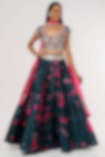 Cobalt Blue Printed Wedding Lehenga Set by Akanksha Gajria at Pernia's Pop Up Shop