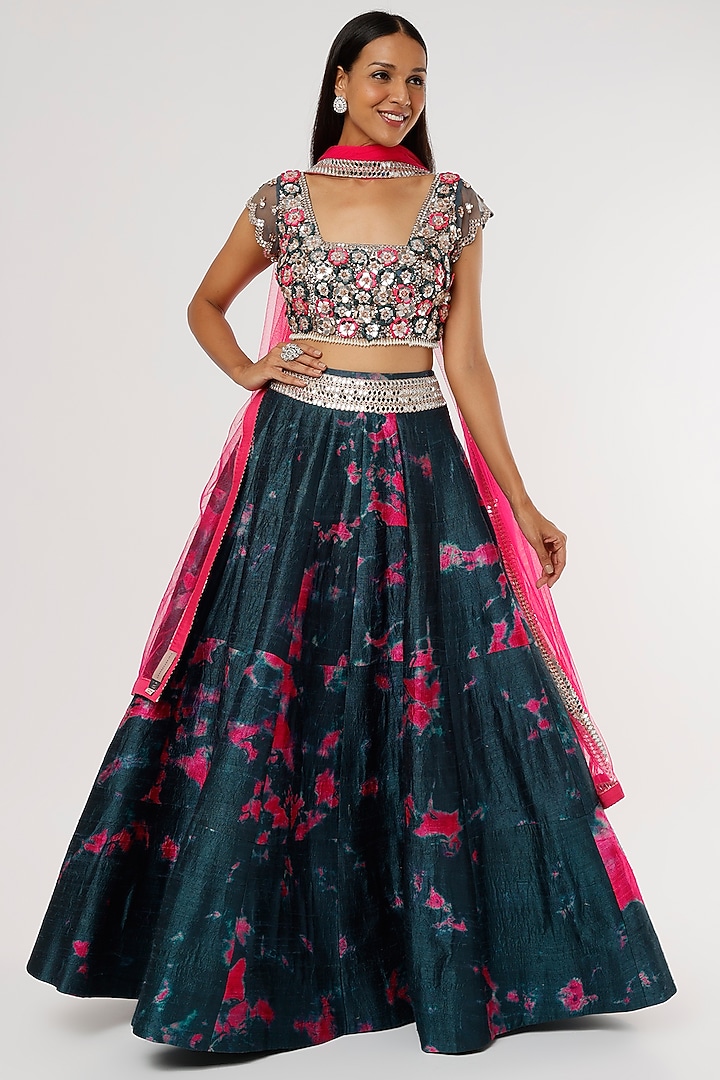 Cobalt Blue Printed Wedding Lehenga Set by Akanksha Gajria at Pernia's Pop Up Shop