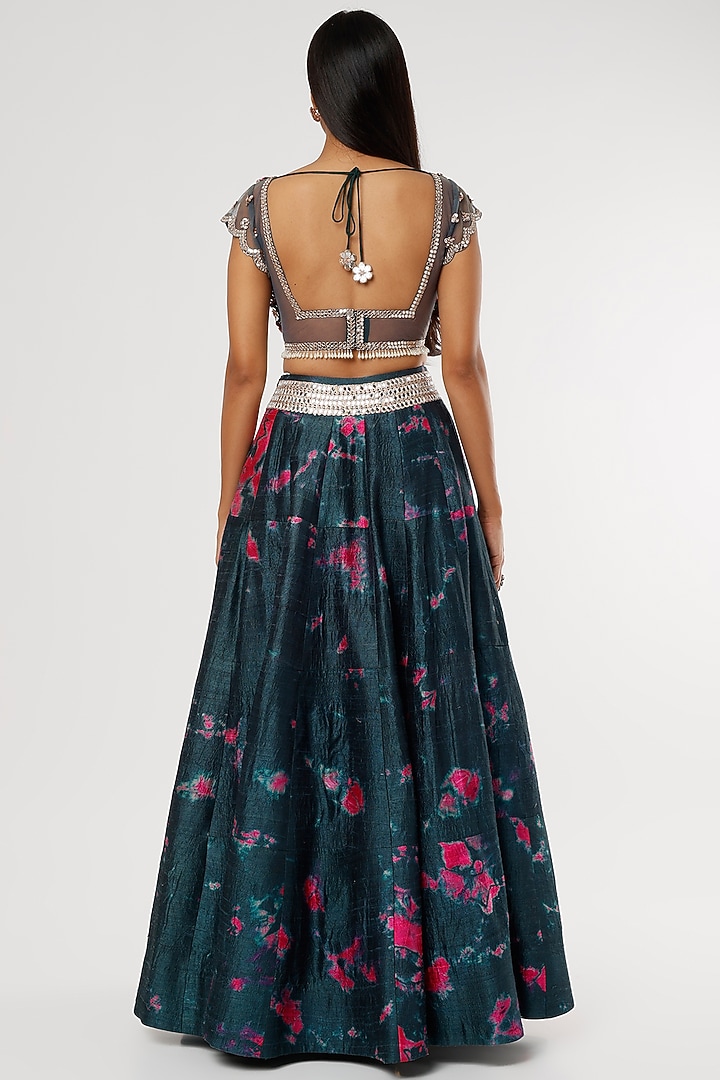 Cobalt Blue Printed Wedding Lehenga Set by Akanksha Gajria at Pernia's Pop Up Shop