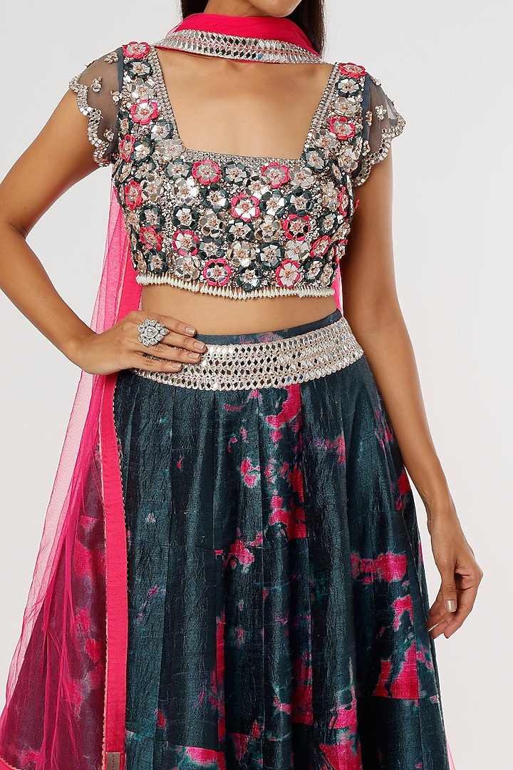 Cobalt Blue Printed Wedding Lehenga Set by Akanksha Gajria at Pernia's Pop Up Shop