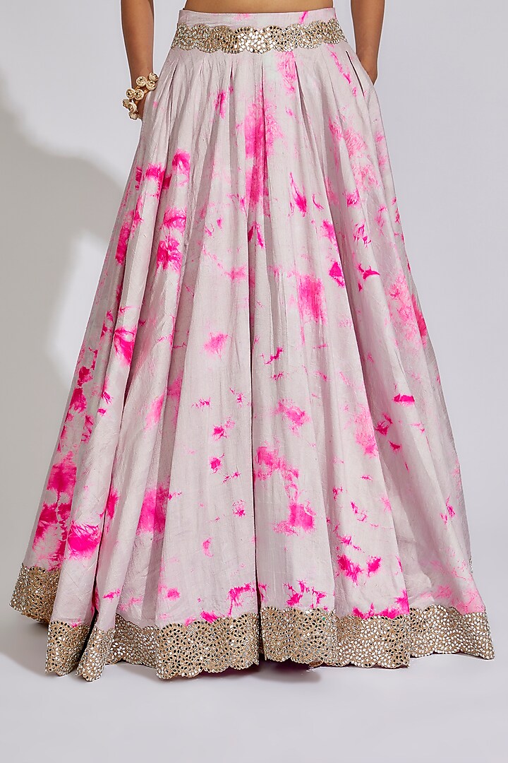 Ivory & Fuchsia Raw Silk Embroidered Tie-Dye Wedding Lehenga Set by Akanksha Gajria at Pernia's Pop Up Shop