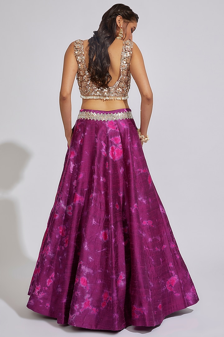 Purple Raw Silk Embroidered Tie-Dye Wedding Lehenga Set by Akanksha Gajria at Pernia's Pop Up Shop