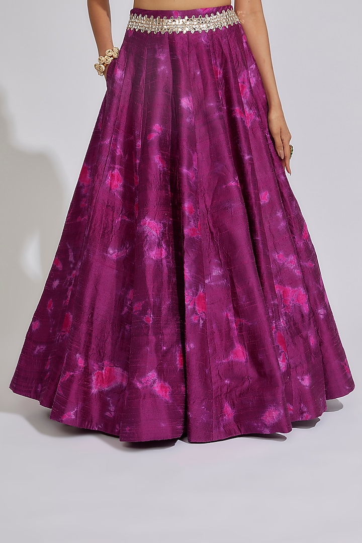 Purple Raw Silk Embroidered Tie-Dye Wedding Lehenga Set by Akanksha Gajria at Pernia's Pop Up Shop