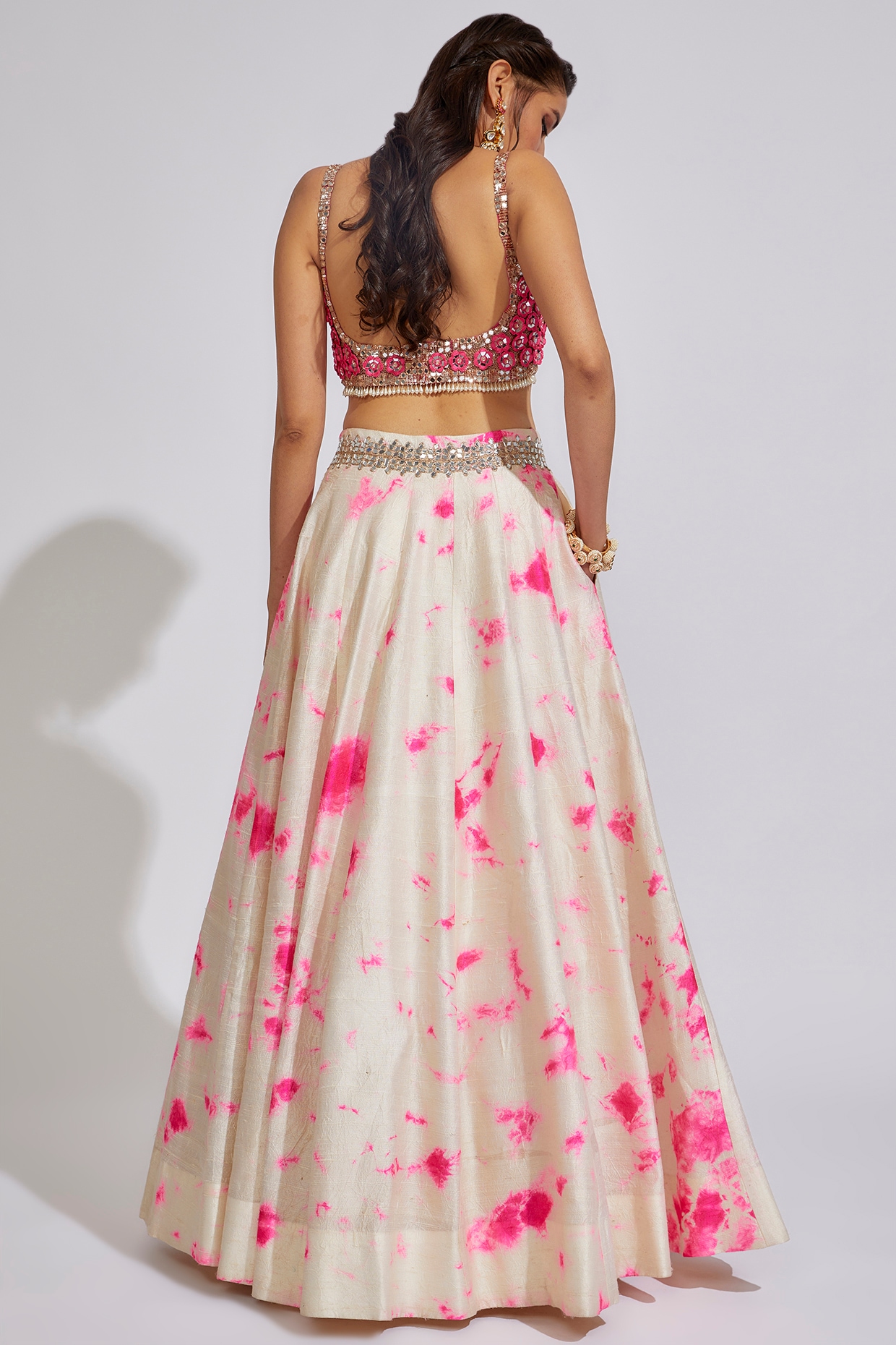 Buy White Silk Floral Embroidered Lehenga Choli With Pink Dupatta