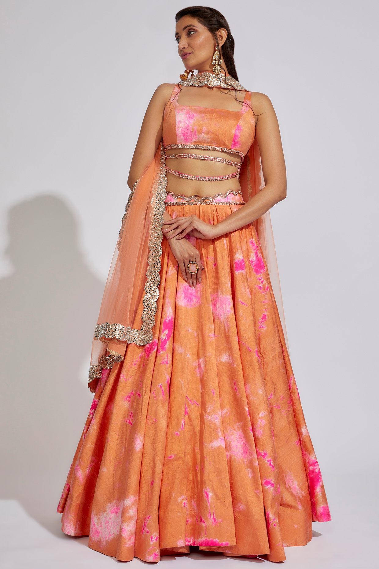 Buy Designer Sarees, Salwar Kameez, Kurtis & Tunic and Lehenga Choli.Beautiful  Orange+pink Lehenga Choli