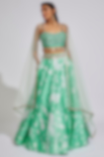 Mint Green Raw Silk Tie-Dye Wedding Lehenga Set by Akanksha Gajria at Pernia's Pop Up Shop