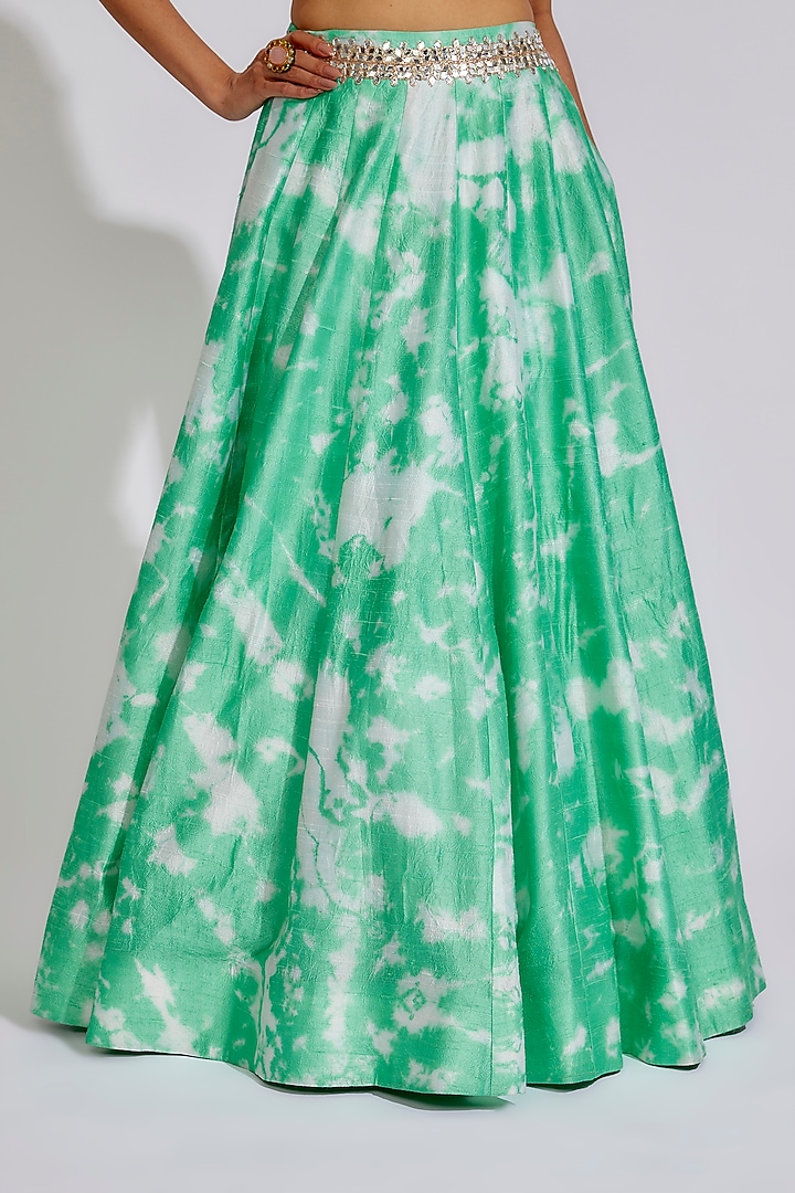 Mint Green Raw Silk Tie-Dye Wedding Lehenga Set by Akanksha Gajria at Pernia's Pop Up Shop
