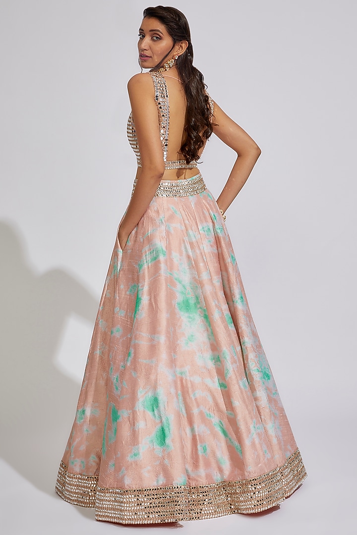 Orange Raw Silk Tie-Dye Bridal Lehenga Set by Akanksha Gajria at Pernia's Pop Up Shop