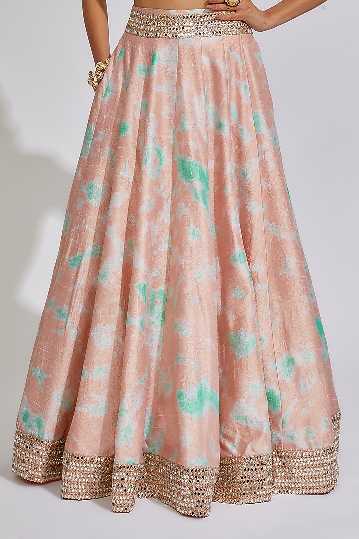 Orange Raw Silk Tie-Dye Bridal Lehenga Set by Akanksha Gajria at Pernia's Pop Up Shop