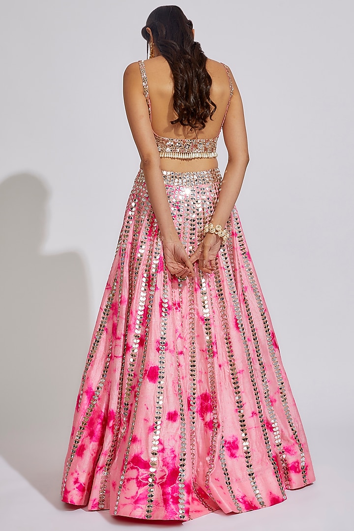 Pink Raw Silk Tie-Dye Bridal Lehenga Set by Akanksha Gajria at Pernia's Pop Up Shop