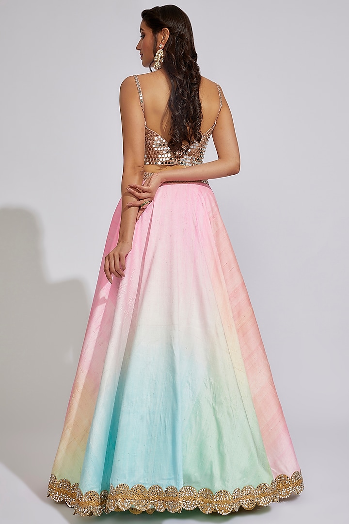 Multi-Colored Raw Silk Embroidered Bridal Lehenga Set by Akanksha Gajria at Pernia's Pop Up Shop