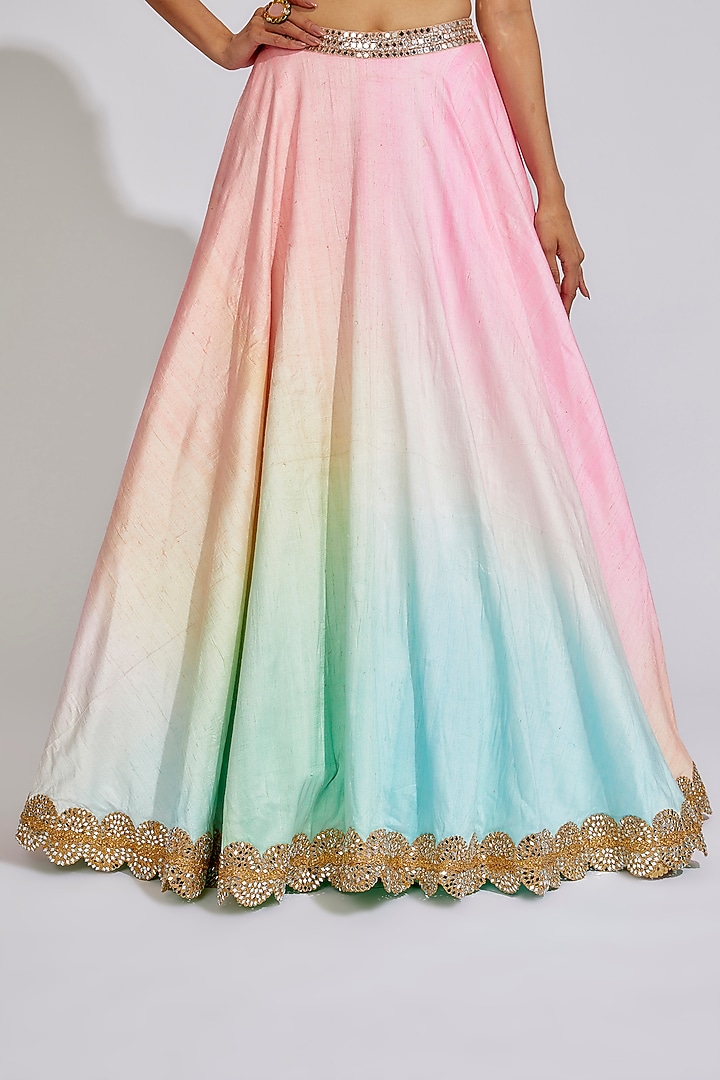 Multi-Colored Raw Silk Embroidered Bridal Lehenga Set by Akanksha Gajria at Pernia's Pop Up Shop
