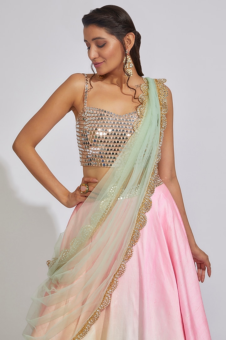 Multi-Colored Raw Silk Embroidered Bridal Lehenga Set by Akanksha Gajria at Pernia's Pop Up Shop
