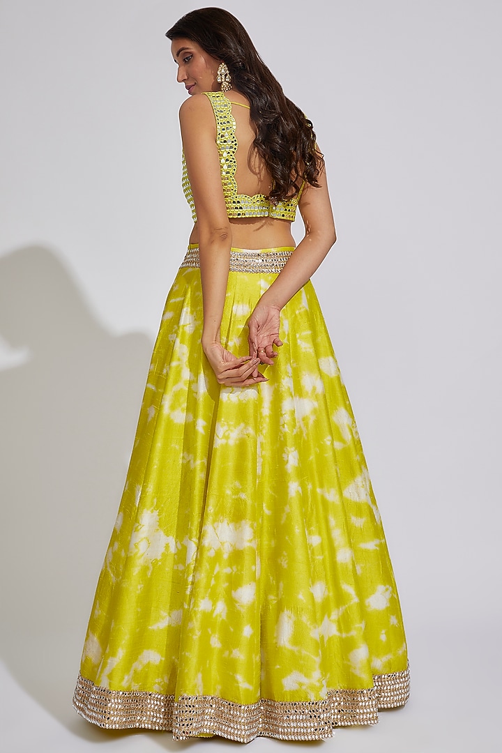 Lime Raw Silk Tie-Dye Bridal Lehenga Set by Akanksha Gajria at Pernia's Pop Up Shop