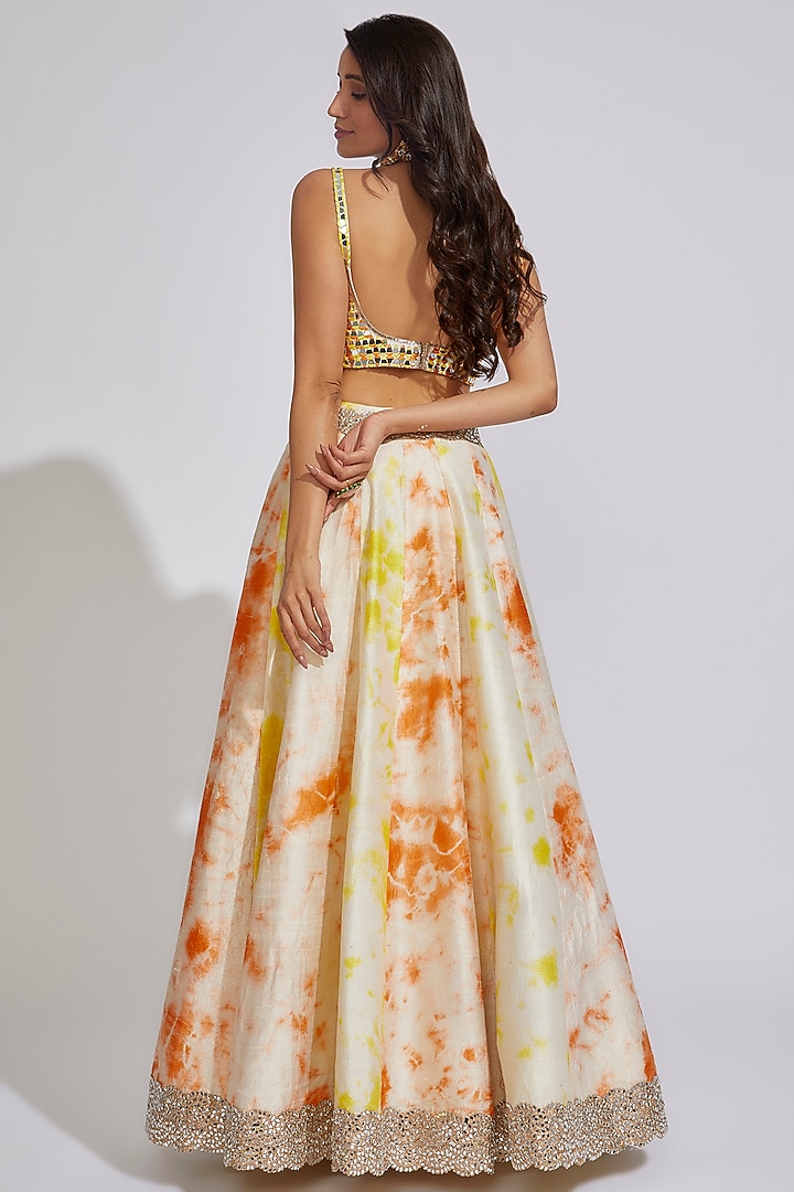 Ivory Raw Silk Tie-Dye Bridal Lehenga Set by Akanksha Gajria at Pernia's Pop Up Shop