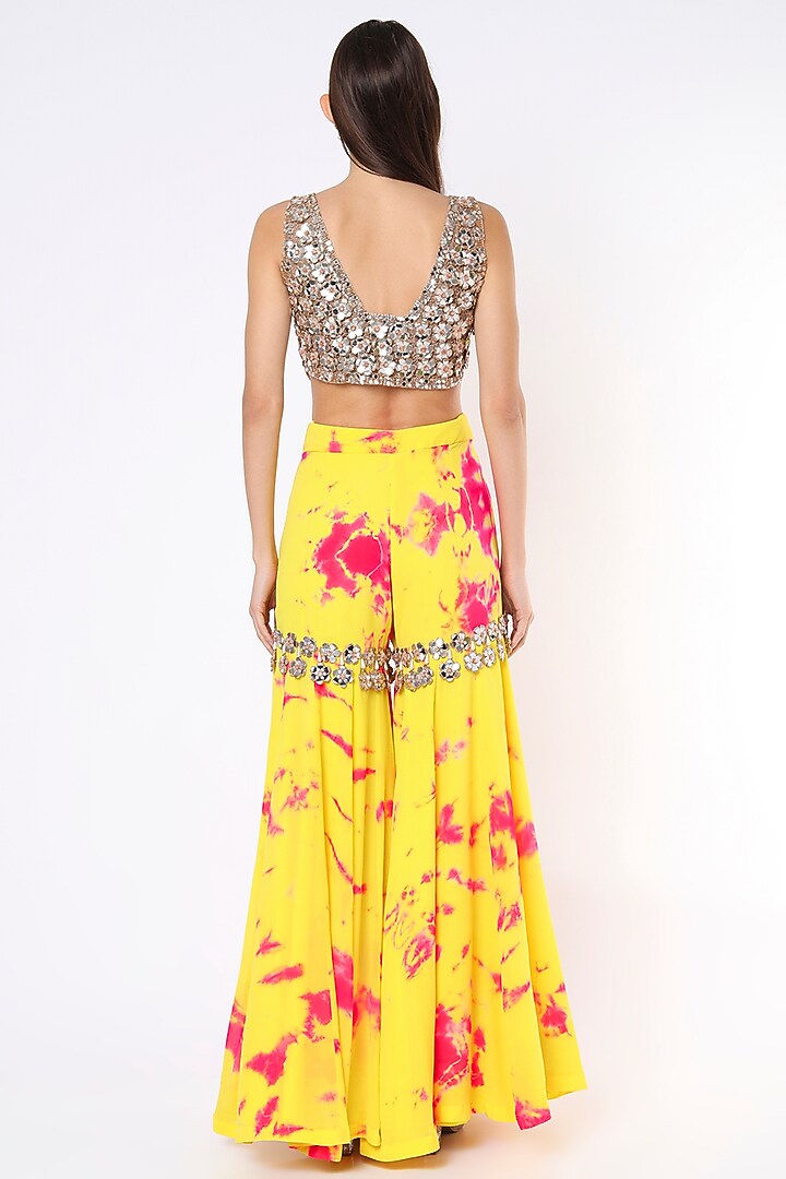 Lemon Yellow Tie-Dye Printed Gharara Set by Akanksha Gajria at Pernia's Pop Up Shop