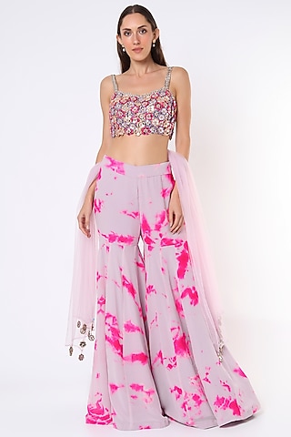 Mauve Printed Gharara Set by Akanksha Gajria