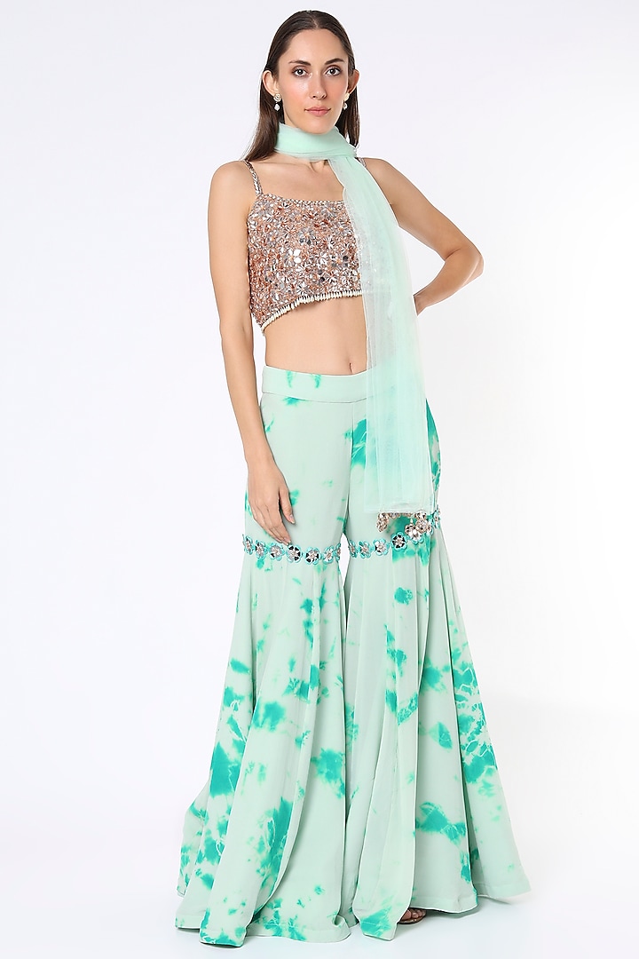 Mint Printed Gharara Set by Akanksha Gajria at Pernia's Pop Up Shop