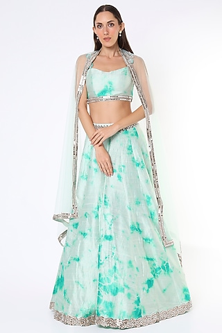Mint Blue Embellished Lehenga Set by Akanksha Gajria