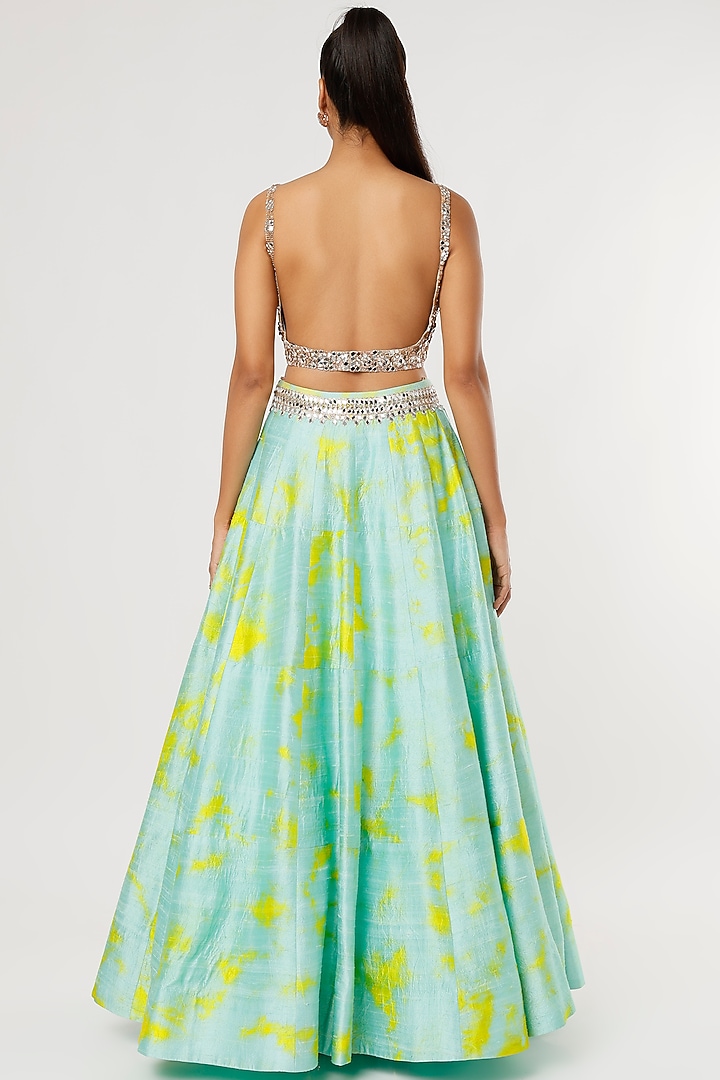 Mint Printed & Embroidered Wedding Lehenga Set by Akanksha Gajria at Pernia's Pop Up Shop