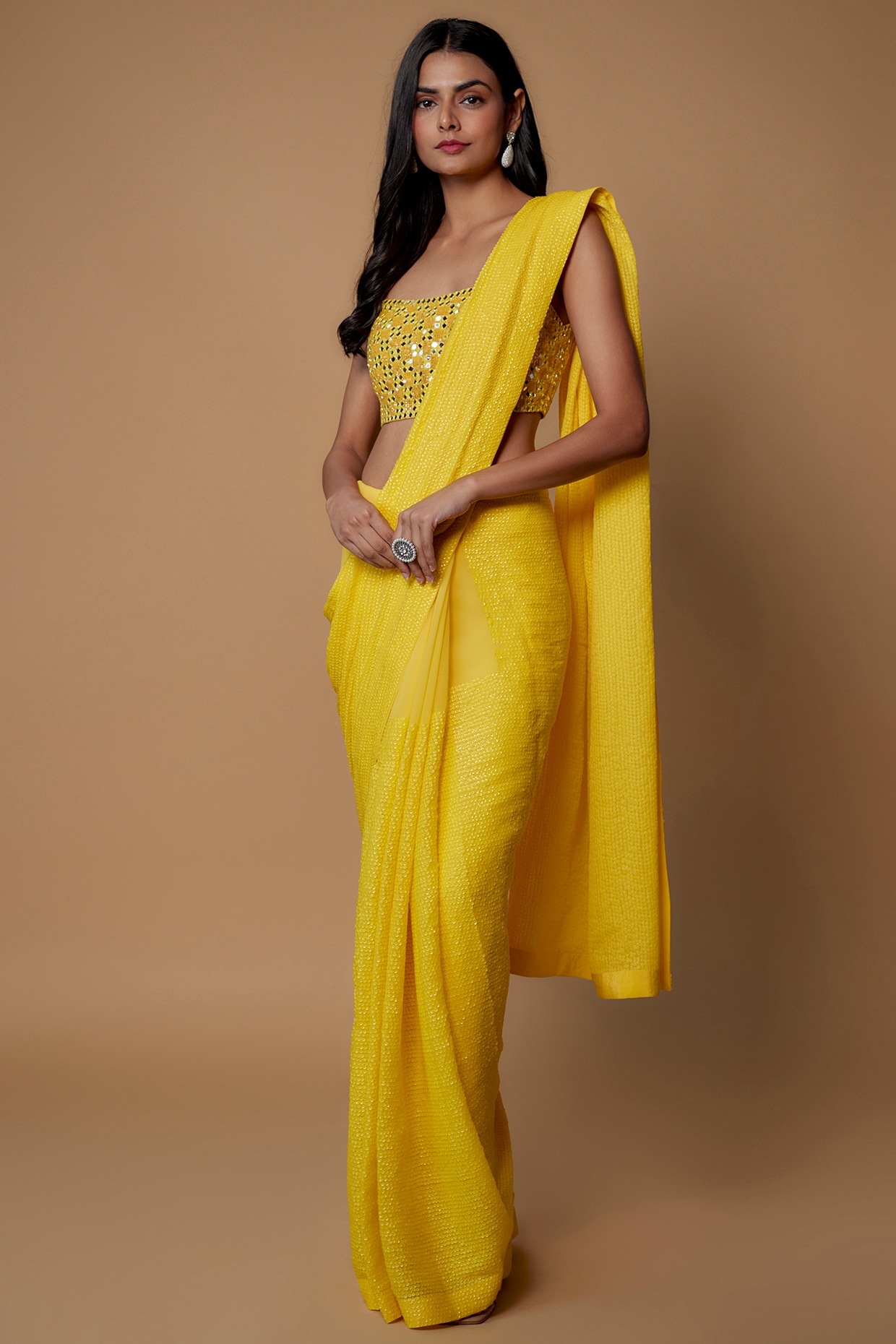 Yellow silk georgette saree with blouse 41103