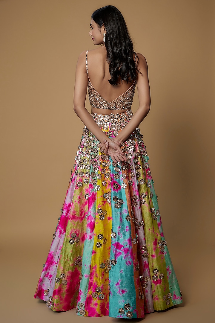 Multi-Colored Raw Silk Embroidered Bridal Lehenga Set by Akanksha Gajria at Pernia's Pop Up Shop