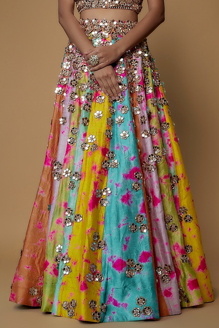 Multi-Colored Raw Silk Embroidered Bridal Lehenga Set by Akanksha Gajria at Pernia's Pop Up Shop