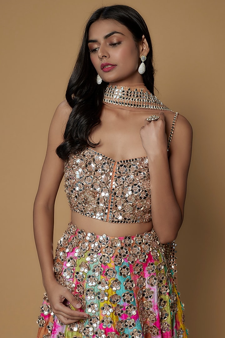Multi-Colored Raw Silk Embroidered Bridal Lehenga Set by Akanksha Gajria at Pernia's Pop Up Shop
