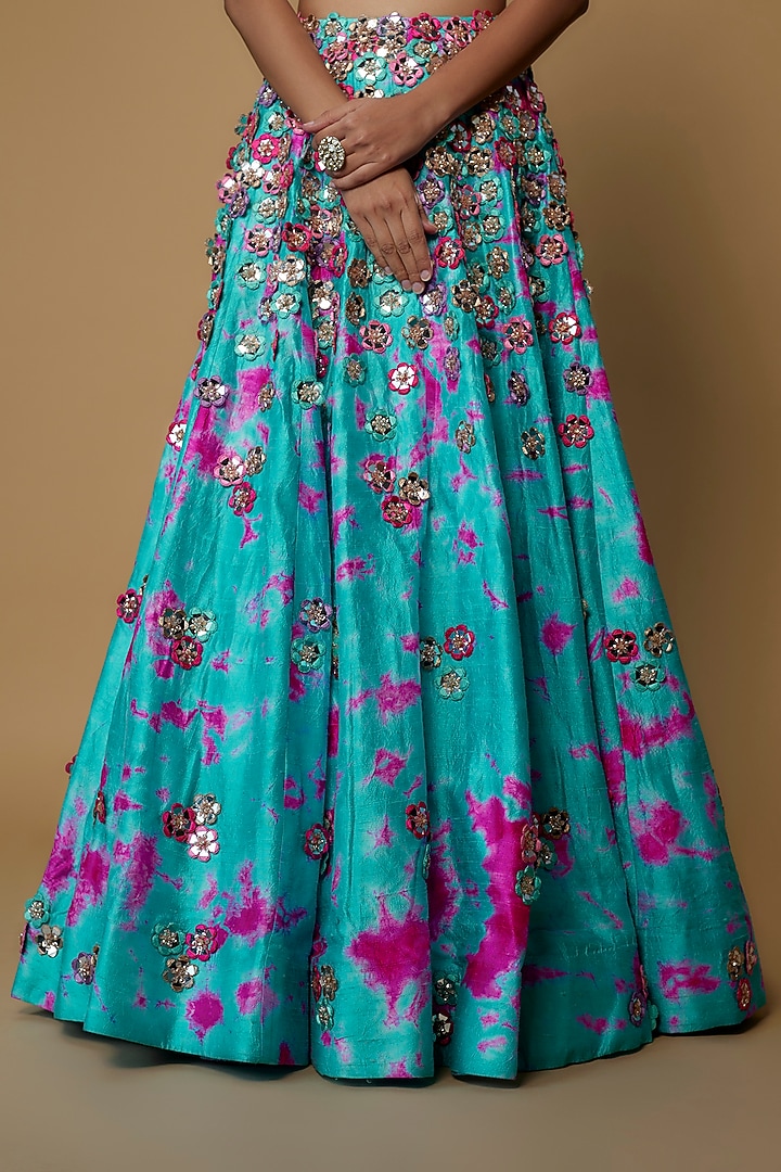 Blue & Pink Raw Silk Embroidered Bridal Lehenga Set by Akanksha Gajria at Pernia's Pop Up Shop