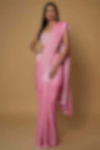 Candy Pink Georgette Saree Set by Akanksha Gajria