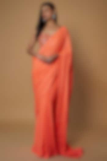 Orange Georgette Saree Set by Akanksha Gajria