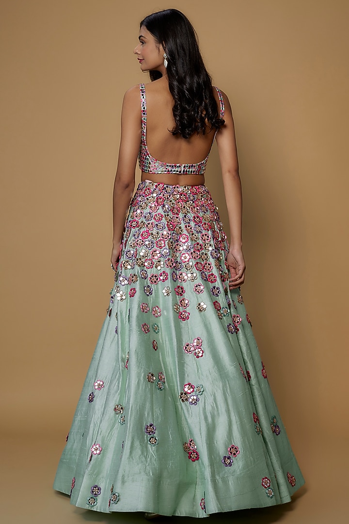 Blue Raw Silk Embroidered Bridal Lehenga Set by Akanksha Gajria at Pernia's Pop Up Shop