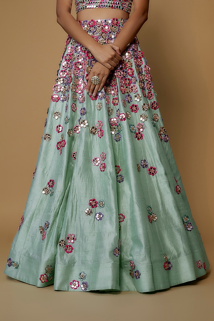 Blue Raw Silk Embroidered Bridal Lehenga Set by Akanksha Gajria at Pernia's Pop Up Shop