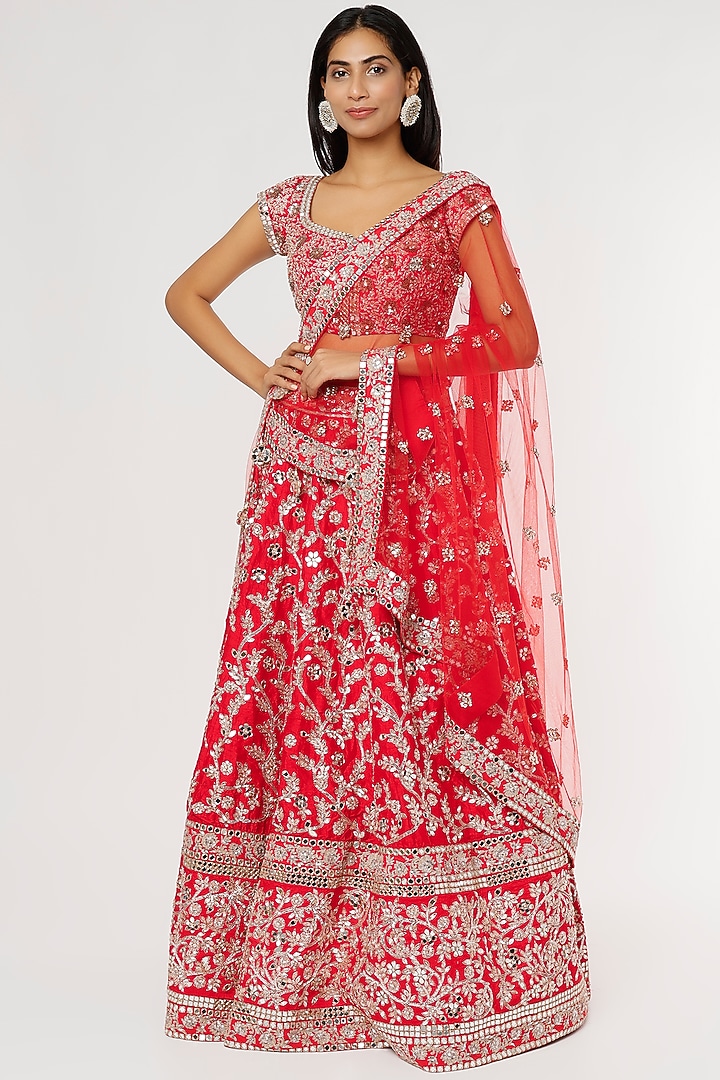 Red Embellished Bridal Lehenga Set by Akanksha Gajria at Pernia's Pop Up Shop