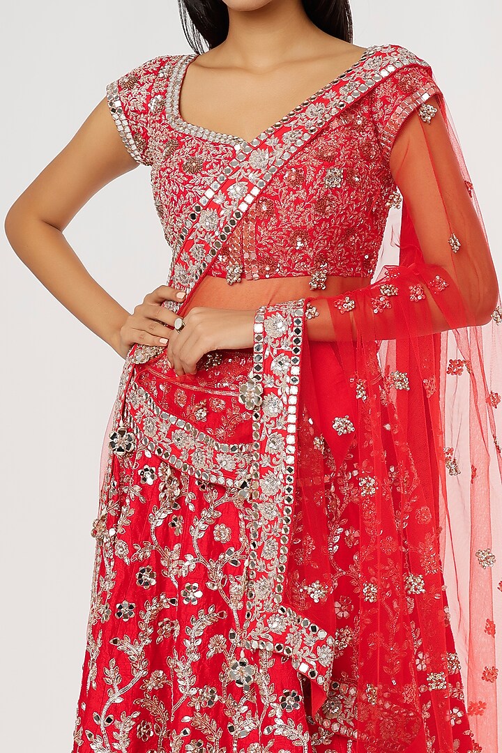 Red Embellished Bridal Lehenga Set by Akanksha Gajria at Pernia's Pop Up Shop